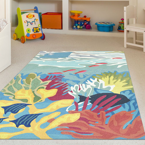 Clowers Coral Reef Abstract HandTufted Blue Indoor/Outdoor Area Rug